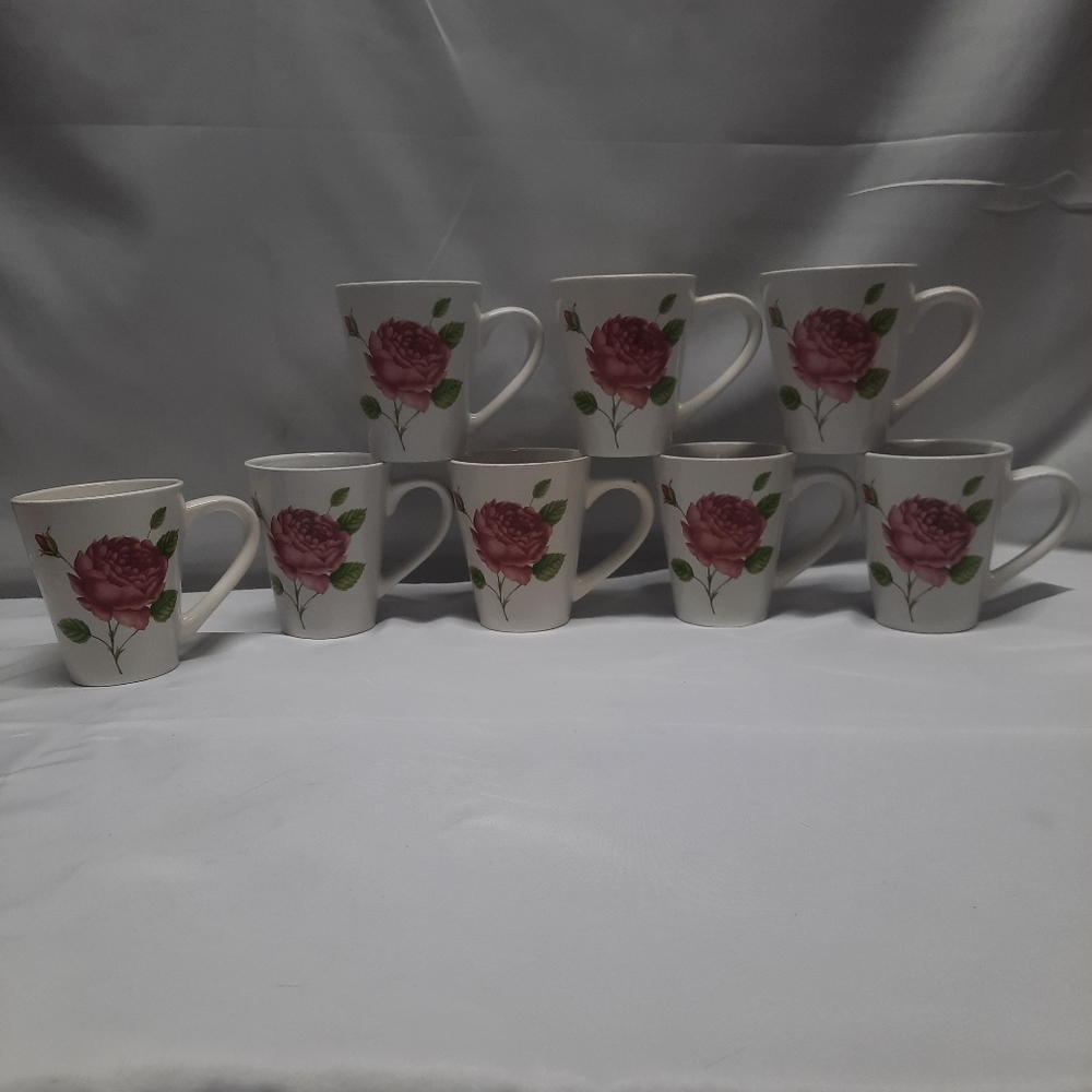 Todays Home Set of 8 Pink Rose coffee mugs. SEE PICS READ